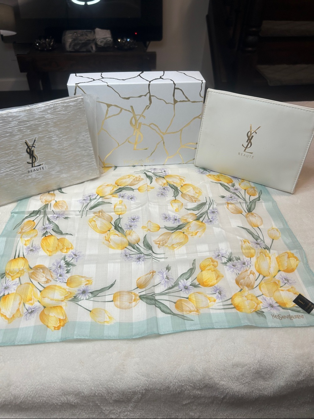 YSL bundle-2 Cosmetic Bag beauty Pouches NWOT, YSL Handkerchief and gift box